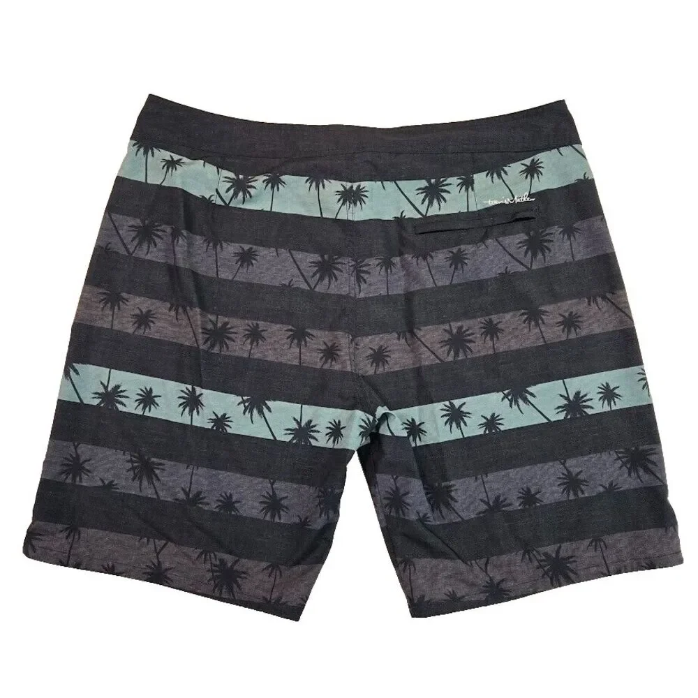 Travis Mathew Board Shorts Men's Size 40 Blue Striped‎ Palm Trees Swim Trunks